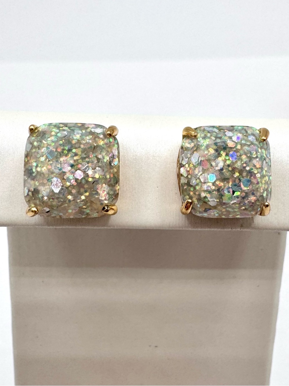 Kate Spade Opal Glitter Stud Earrings Designer Fun Flirty Party Girl Signed